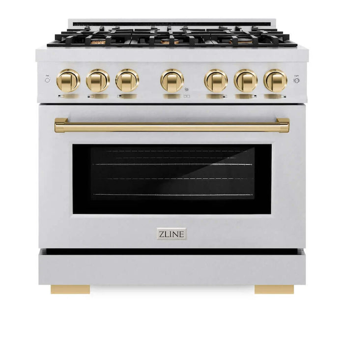 ZLINE 36" Select Gas Range Convection Gas Oven DuraSnow® Stainless Steel Gold HGRSZ-36-G