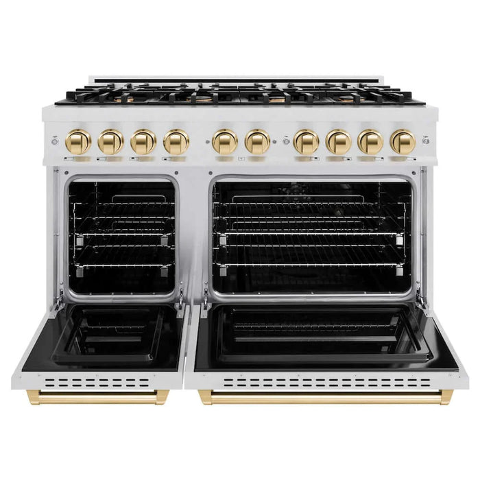 ZLINE 48" Dual Fuel Range, Gas Cooktop, Electric Convection Oven DuraSnow® Stainless Steel, Gold CDRSZ-48-G
