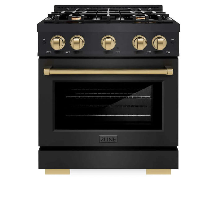 ZLINE 30" Select Gas Range Convection Gas Oven Black Stainless Steel Champagne Bronze HGRBZ-30-CB