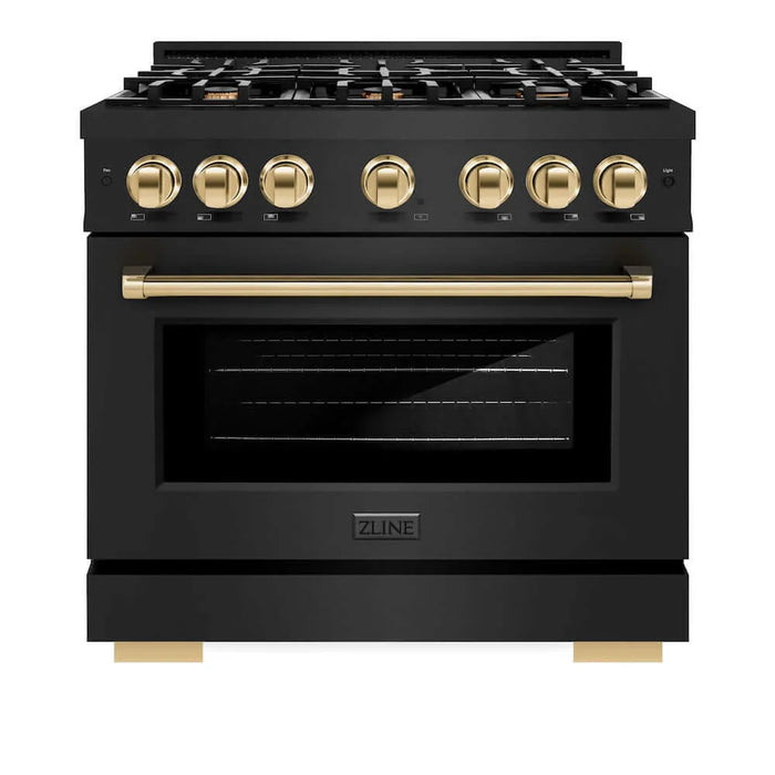 ZLINE 36" Select Dual Fuel Range Gas Cooktop Electric Convection Oven Black Stainless Steel Gold HDRBZ-36-G