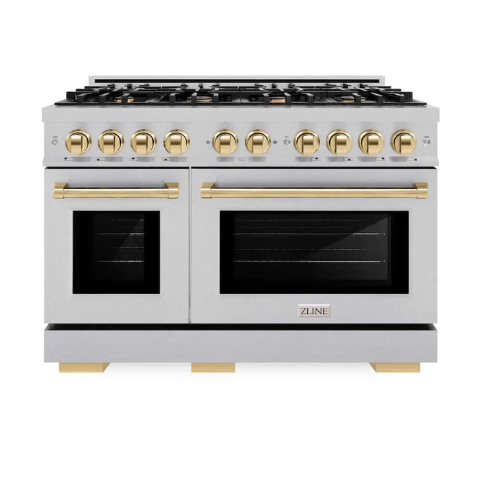 ZLINE 48" Select Dual Fuel Range Gas Cooktop Electric Convection Oven DuraSnow® Stainless Steel Gold HDRSZ-48-G