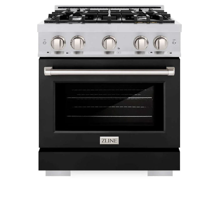 ZLINE 30" Select Gas Range Convection Gas Oven Stainless Steel Black Matte Door HGR-BLM-30