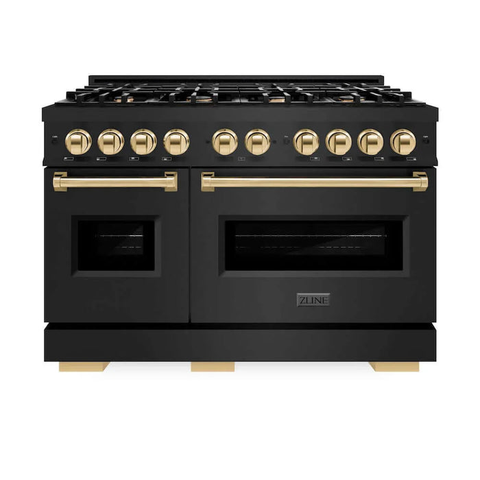 ZLINE 48" Dual Fuel Range, Gas Cooktop, Electric Convection Oven Black Stainless Steel, Gold CDRBZ-48-G