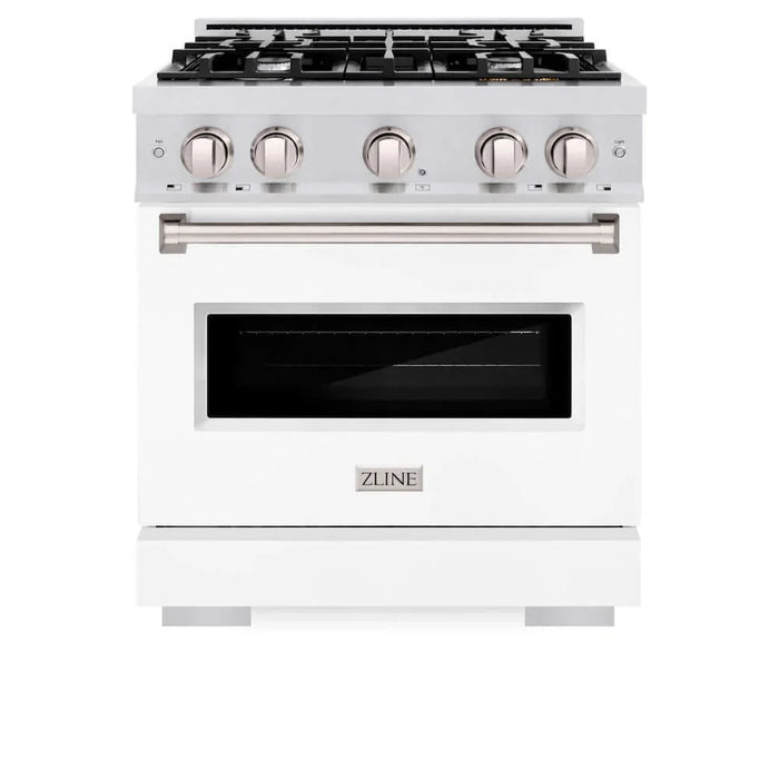 ZLINE 30" Dual Fuel Range, Gas Cooktop, Electric Convection Oven DuraSnow® Stainless Steel, White Matte Door CDRS-WM-30