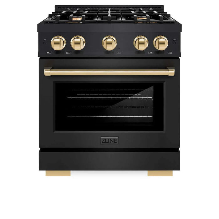 ZLINE 30" Select Dual Fuel Range Gas Cooktop Electric Convection Oven Black Stainless Steel Gold HDRBZ-30-G
