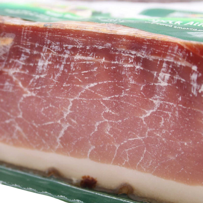 Speck, 6 lbs +/- (4lbs - 6lbs/piece) ,Seasoned and Smoked Italian Ham, Cured in the European Alps Mountains, Alto Adige IGP, Boneless and Ready to Slice, Best sliced paper thin with slicer, (Not Prosciutto), Weight approx. 6 lbs, by Moser Tirolinger brand