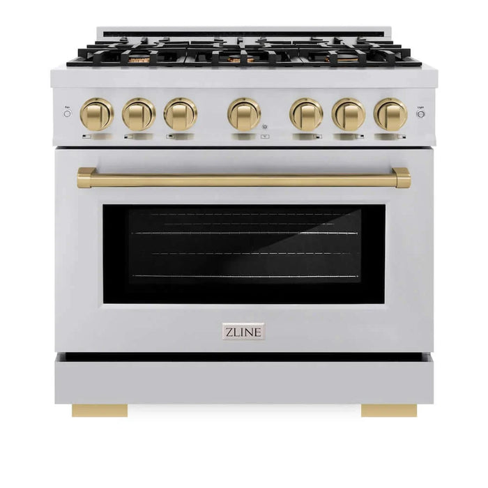 ZLINE 36" Select Dual Fuel Range Gas Cooktop Electric Convection Oven Stainless Steel Champagne Bronze HDRZ-36-CB
