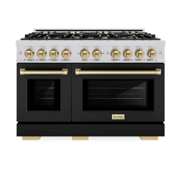 ZLINE 48" Select Dual Fuel Range Gas Cooktop Electric Convection Oven Stainless Steel Black Matte Doors Champagne Bronze HDRZ-BLM-48-CB