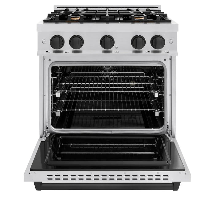 ZLINE 30" Dual Fuel Range, Gas Cooktop, Electric Convection Oven Stainless Steel, Matte Black CDRZ-30-MB