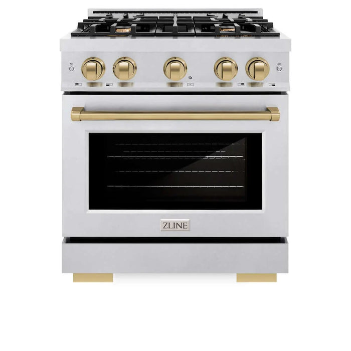 ZLINE 30" Select Gas Range Convection Gas Oven DuraSnow® Stainless Steel Champagne Bronze HGRSZ-30-CB