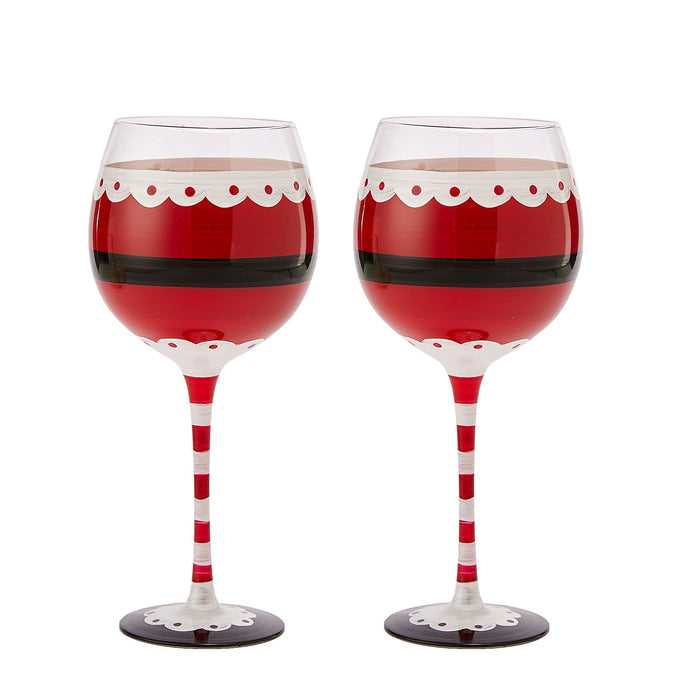 Santa's Elf Stemmed Wine & Water Glasses - Set of 2 - Shining Red & Black, 9" H - Christmas & Holiday Parties Glassware - Xmas Tree - Set of 2, 17.5oz - Santa Festive Glass - Great Gift!