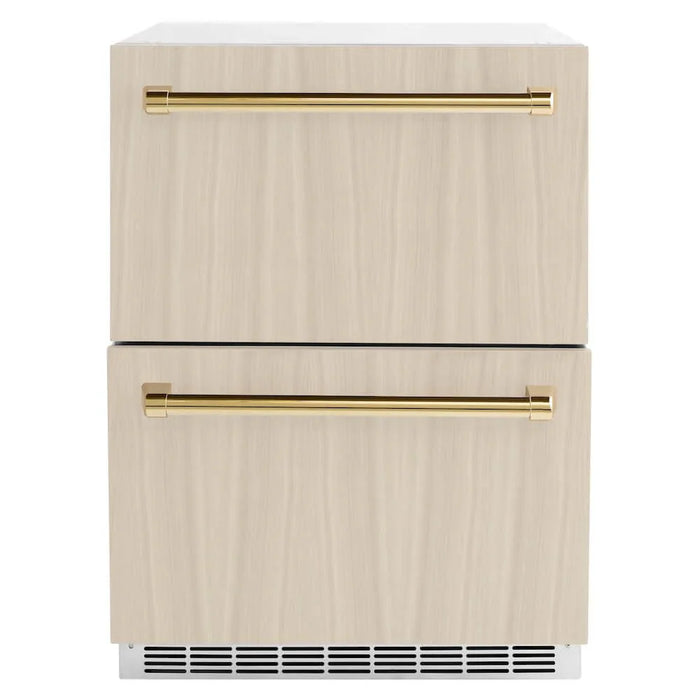ZLINE 24" Touchstone 168 Can Outdoor-Rated Dual Refrigerator Drawer, Panel Ready Gold, RDSPOZ-24-G