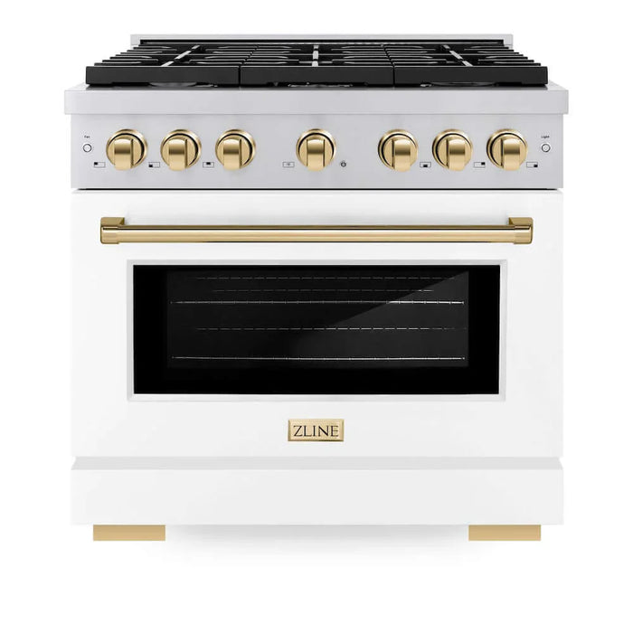 ZLINE 36"Gas Range, Convection Oven White, Gold, SGRZ-WM-36-G