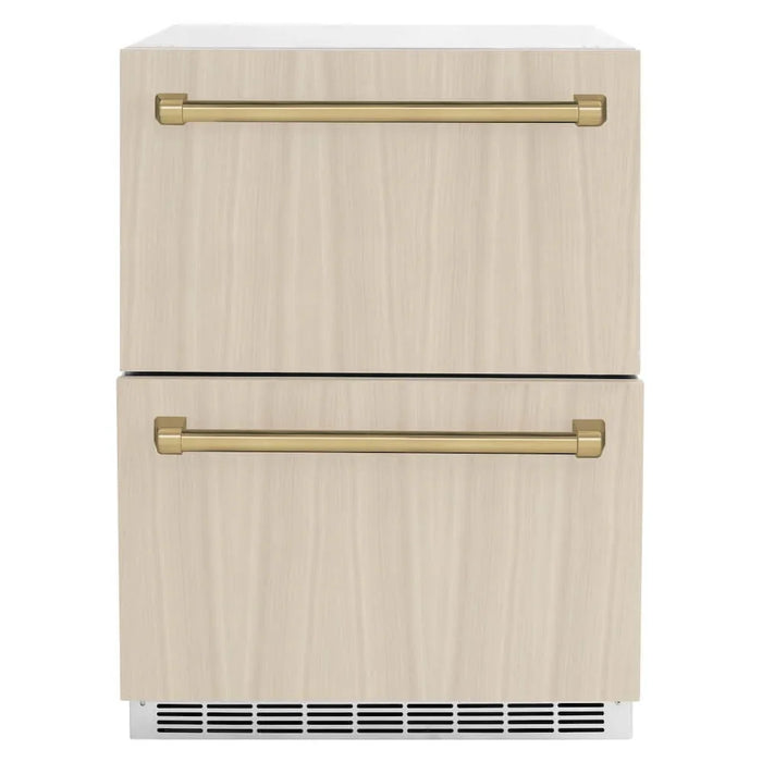 ZLINE 24" Touchstone 168 Can Outdoor-Rated Dual Refrigerator Drawer, Panel Ready Champagne Bronze, RDSPOZ-24-CB