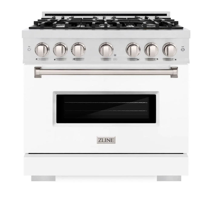 ZLINE 36" Dual Fuel Range, Gas Cooktop, Electric Convection Oven DuraSnow® Stainless Steel, White Matte Door CDRS-WM-36