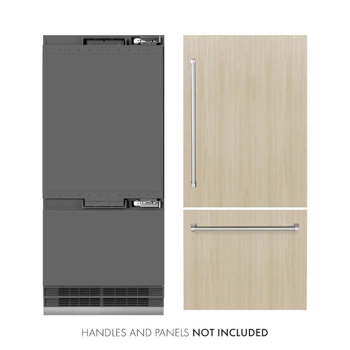 ZLINE 36" Panel Ready Built-In Bottom Freezer Refrigerator,Water Dispenser, Ice Maker,Graphite Gray GRBIT-36