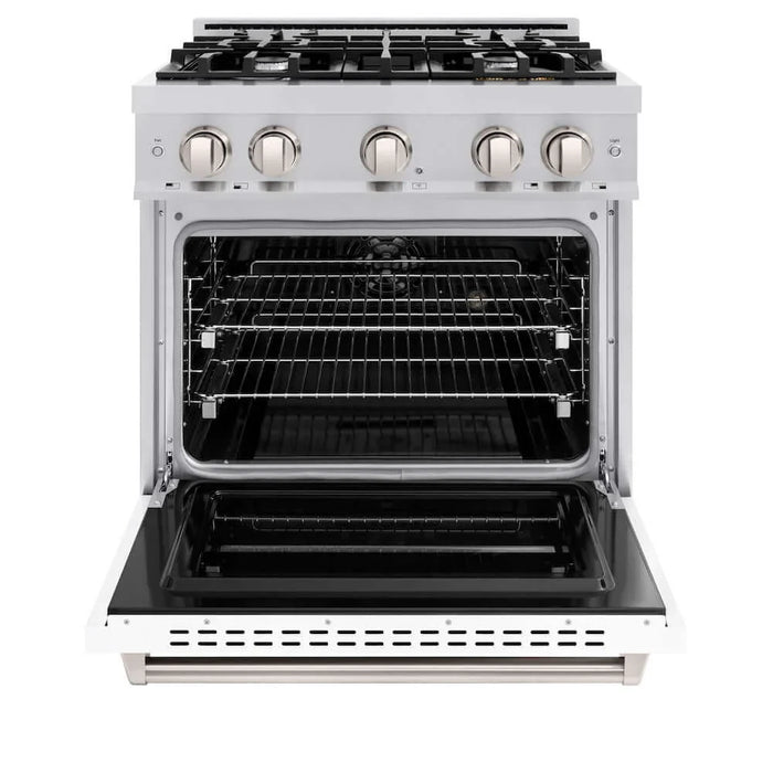 ZLINE 30" Dual Fuel Range, Gas Cooktop, Electric Convection Oven Stainless Steel, White Matte Door CDR-WM-30