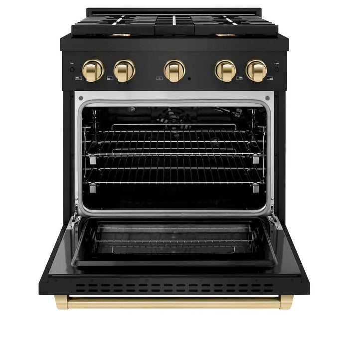 ZLINE 30"Gas Range, Convection Gas Oven, Black, Gold, SGRBZ-30-G