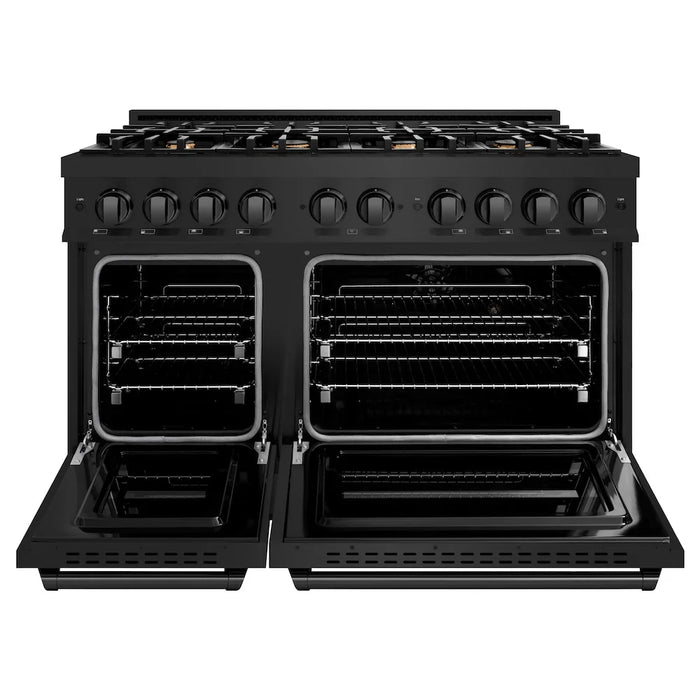 ZLINE 48" Dual Fuel Range, Gas Cooktop, Electric Convection Oven Black Stainless Steel Brass Burners, CDRB-BR-48