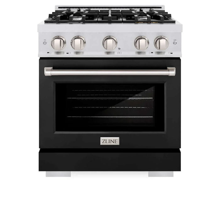ZLINE 36" Select Dual Fuel Range Gas Cooktop Electric Convection Oven DuraSnow® Stainless Steel Black Matte Door HDRS-BLM-36