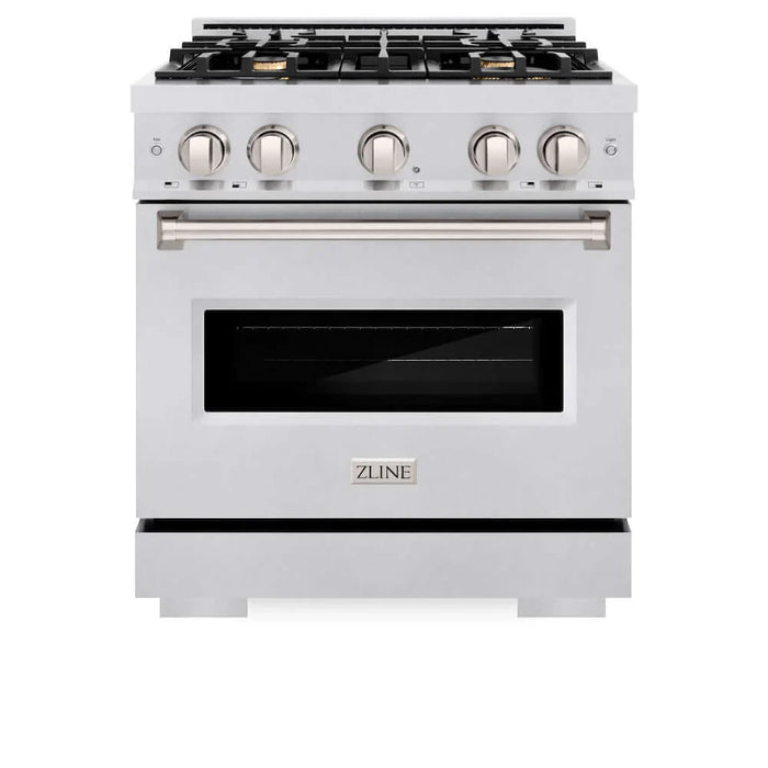 ZLINE 30" Dual Fuel Range, Gas Cooktop, Electric Convection Oven DuraSnow® Stainless Steel, Brass Burners CDRS-BR-30