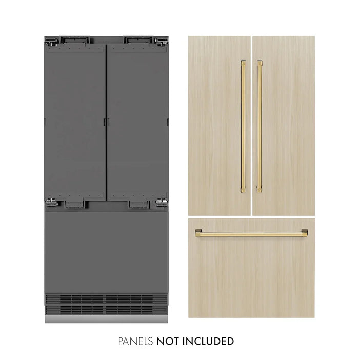 ZLINE 36" Panel Ready Built-In Bottom Freezer Refrigerator,Water Dispenser, Ice Maker,Graphite Gray, Gold GRBIVZ-36-G