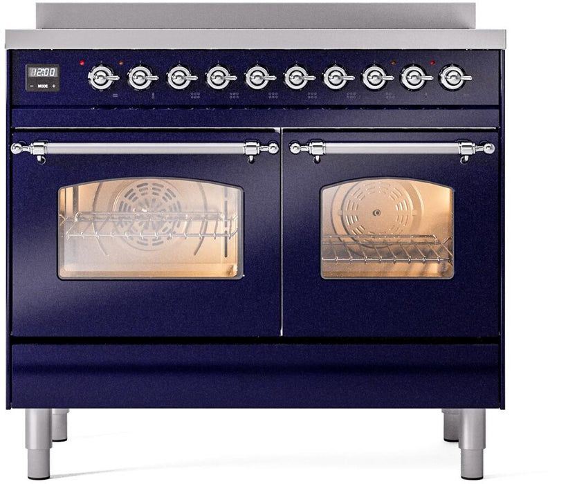 ILVE Nostalgie II 40" Electric Range, Blue, Chrome Trim  UPDI406NMPMBC