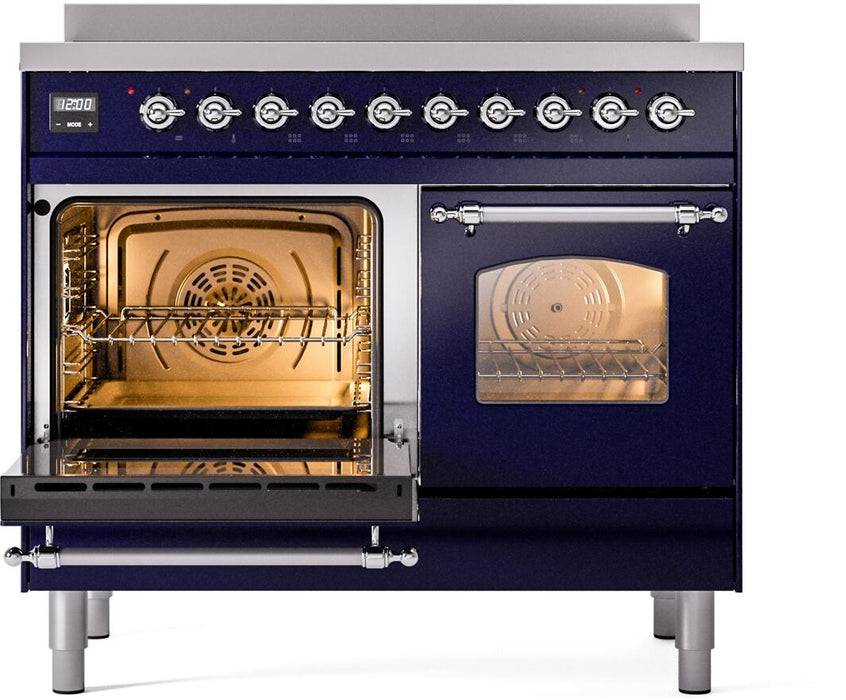 ILVE Nostalgie II 40" Electric Range, Blue, Chrome Trim  UPDI406NMPMBC