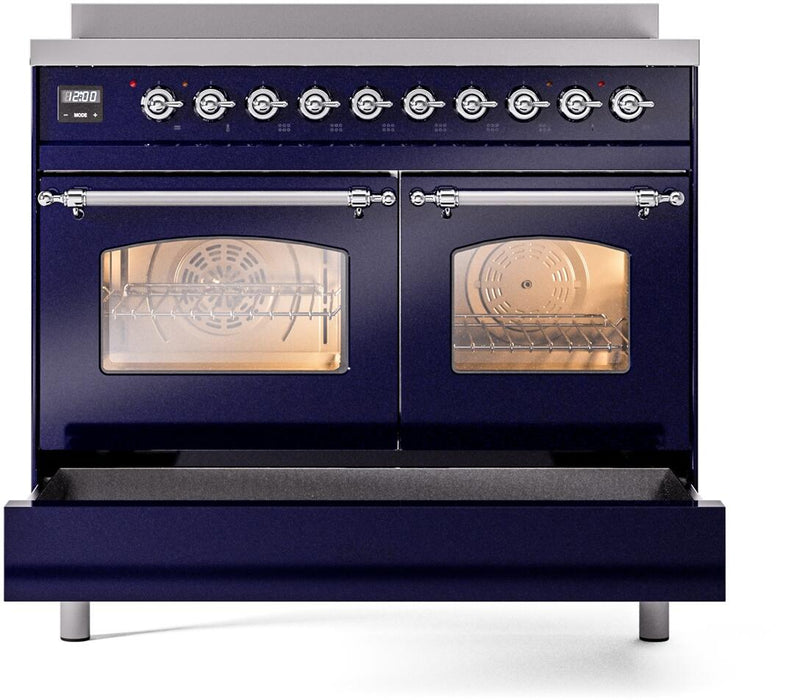 ILVE Nostalgie II 40" Electric Range, Blue, Chrome Trim  UPDI406NMPMBC