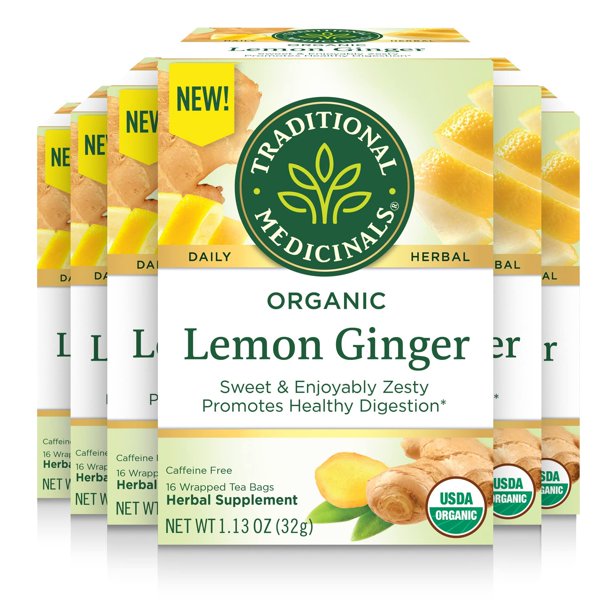 Traditional Medicinals Lemon Ginger Herbal Tea, 16 Count