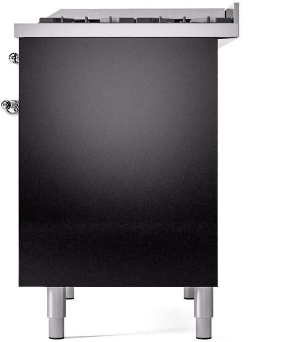 ILVE Nostalgie II 40" Dual Fuel Liquid Propane Range, Glossy Black, Chrome Trim UPD40FNMPBKCLP