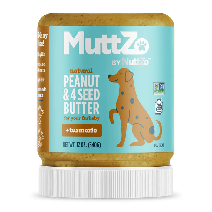 Nuttzo Dog Treat Turmeric Peanut Butter, 12 oz (Pack of 6) - Healthy Dog Treats