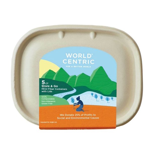World Centric Fiber Container with Lid, 48 oz (Pack of 12)