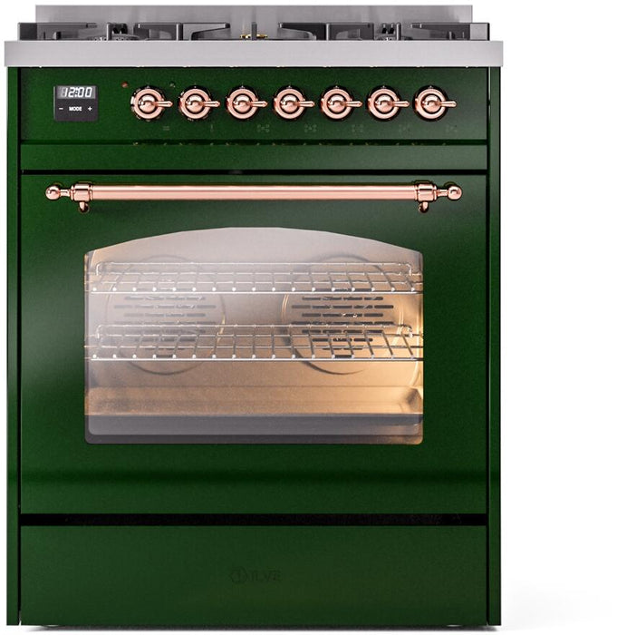 ILVE Nostalgie II 30" Dual Fuel Natural Gas Range, Emerald Green, Copper Trim UP30NMPEGP