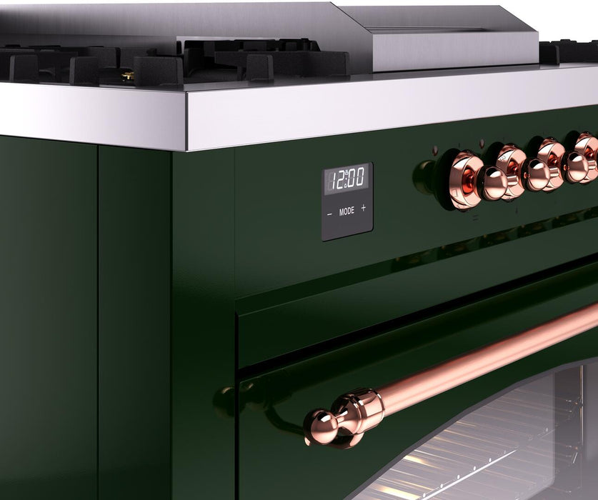 ILVE Nostalgie II 60" Dual Fuel Natural Gas Range, Emerald Green, Copper Trim UP60FSNMPEGP