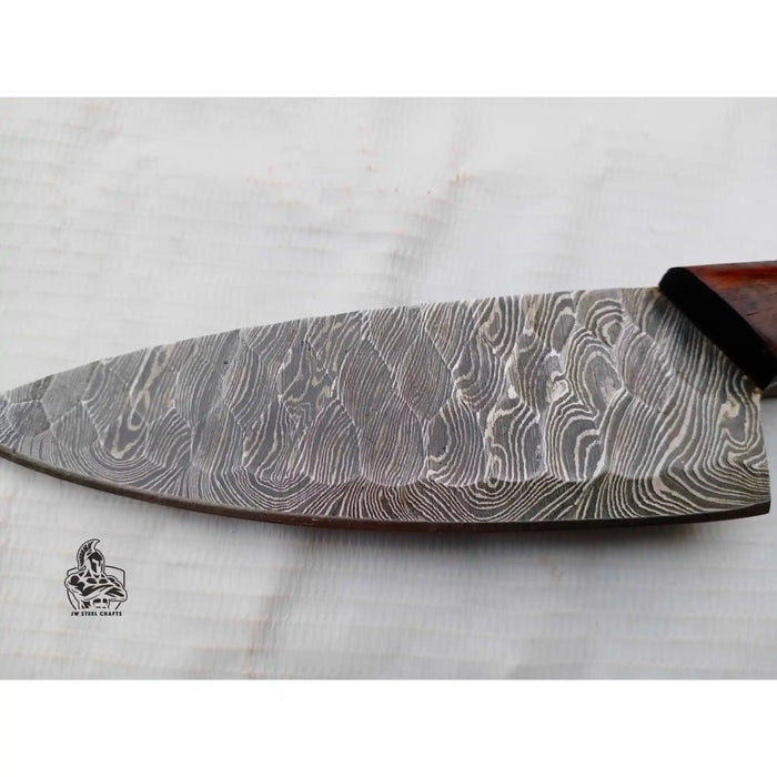 7 Inch Hammered Damascus Chef Knife – Hand Forged with Rosewood Handle