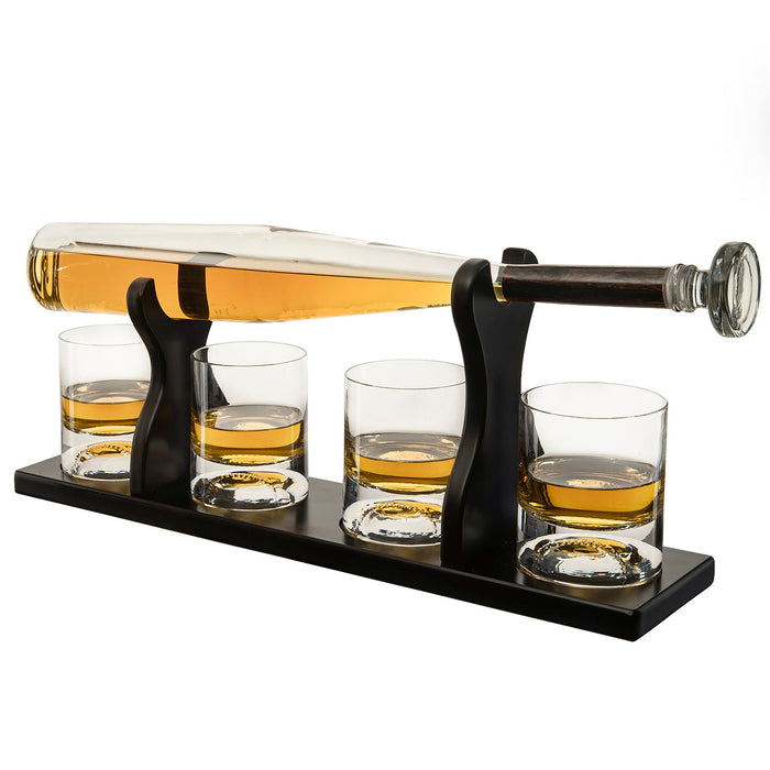 Baseball Bat Whiskey & Wine Decanter 4 Baseball Glasses, Spirits Set - Baseball Coach Gifts, Baseballs Lovers Coaches, Dad, Boyfriend, Brother, Friend Gift - For Whiskey & Wine (Standard Base)