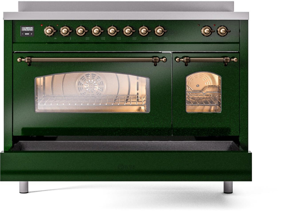 ILVE Nostalgie II 48" Electric Range, Emerald Green, Bronze Trim UPI486NMPEGB