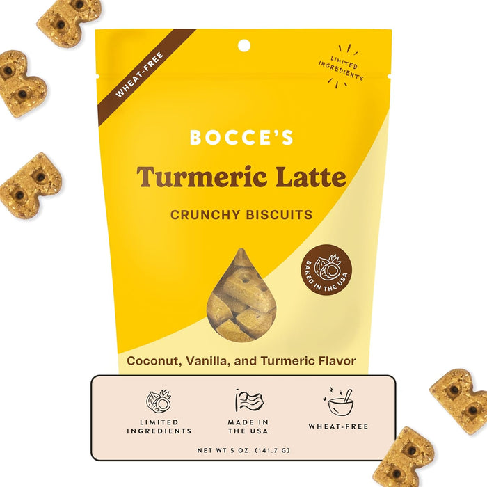 Bocce's Bakery Turmeric Latte Dog Treats, 5oz, Pack of 12 – Soft, Wheat-Free, Made in USA