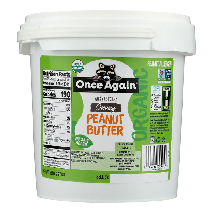 Once Again Creamy No Salt Peanut Butter (5 lbs)