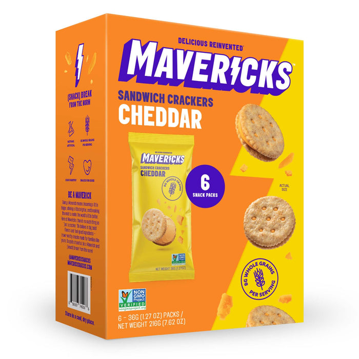 Mavericks Snacks - Cheddar Cracker Sandwiches, 6/1.27 oz (Pack of 6) - GMO-Free Snack