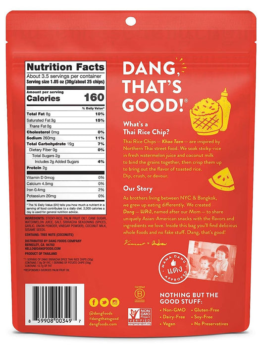 Dang Sriracha Sticky Rice Chips (Pack of 12 - 3.5 Oz.)