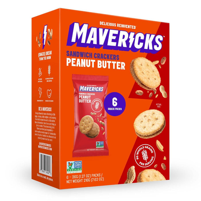 Mavericks Snacks - Peanut Butter Cracker Sandwiches, 7.05 oz (Pack of 8) - GMO Free
