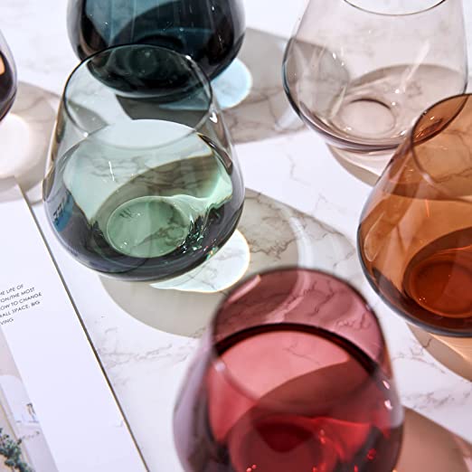 Colored Stemless Crystal Wine Glass Set of 6