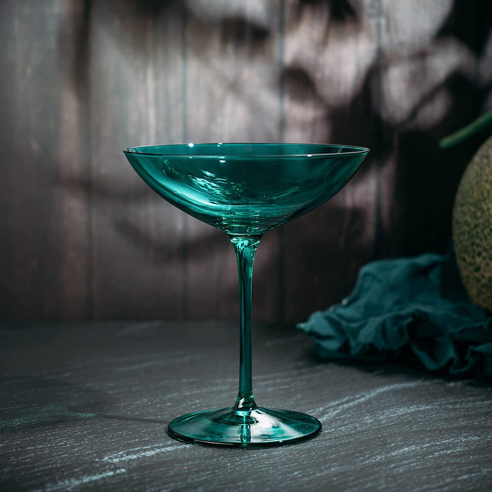 Champagne Coupes 12oz by The Wine Savant - Colorful Champagne Glasses, Prosecco, Mimosa Glasses Set, Cocktail Glass Set, Bar Glassware Luster Glasses (2, Teal)