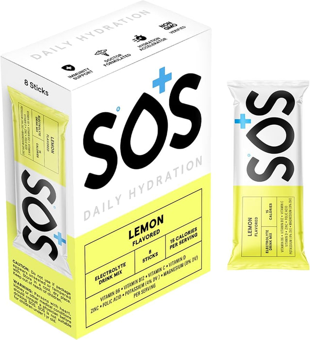 Sos Hydration - Lemon Hydration Mix, 8 ct (Pack of 1) - Electrolyte Drink Powder