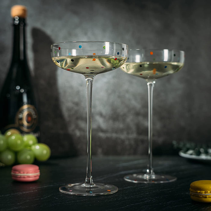 Polka Dot Champagne Coupe Glasses Set of 2 8.8 oz
