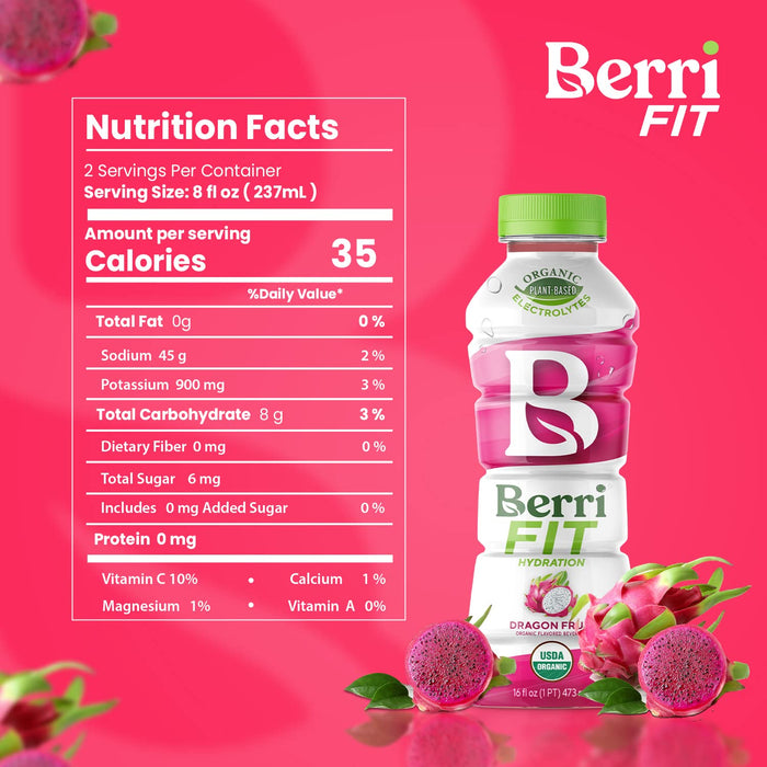 Berri Pro Dragon Fruit Plant-Based Fitness Beverage, 12 Pack, 16 Oz. Each