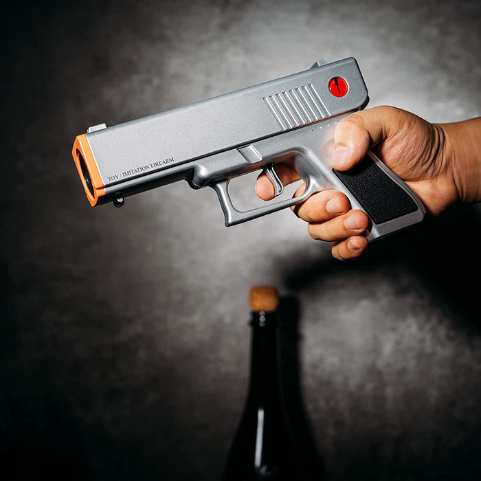 Electric Gun Wine Corkscrew Bottle Opener - Rechargeable Holster Base Cordless Battery - Automatically Open Wines Multifunctional Electronic Cork Puller - Guns Enthusiasts Gift & Vino Lovers (Silver)