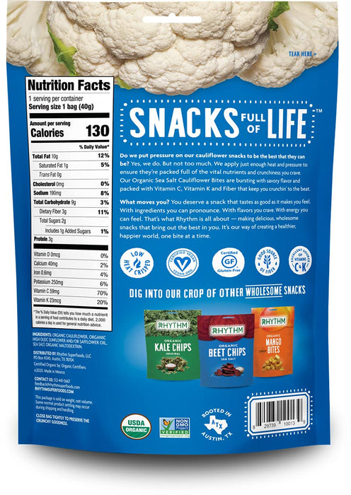 Rhythm Superfoods Cauliflower Bites Sea Salt, 1.4 Oz Bags (8 Pack)